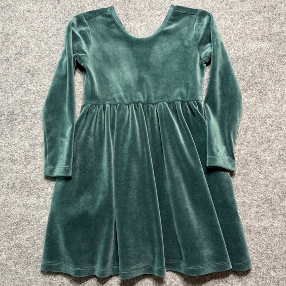Hanna Andersson Other - HANNA ANDERSSON Girls Green Velvet Long Sleeve Dress Pockets Size 4 100cm